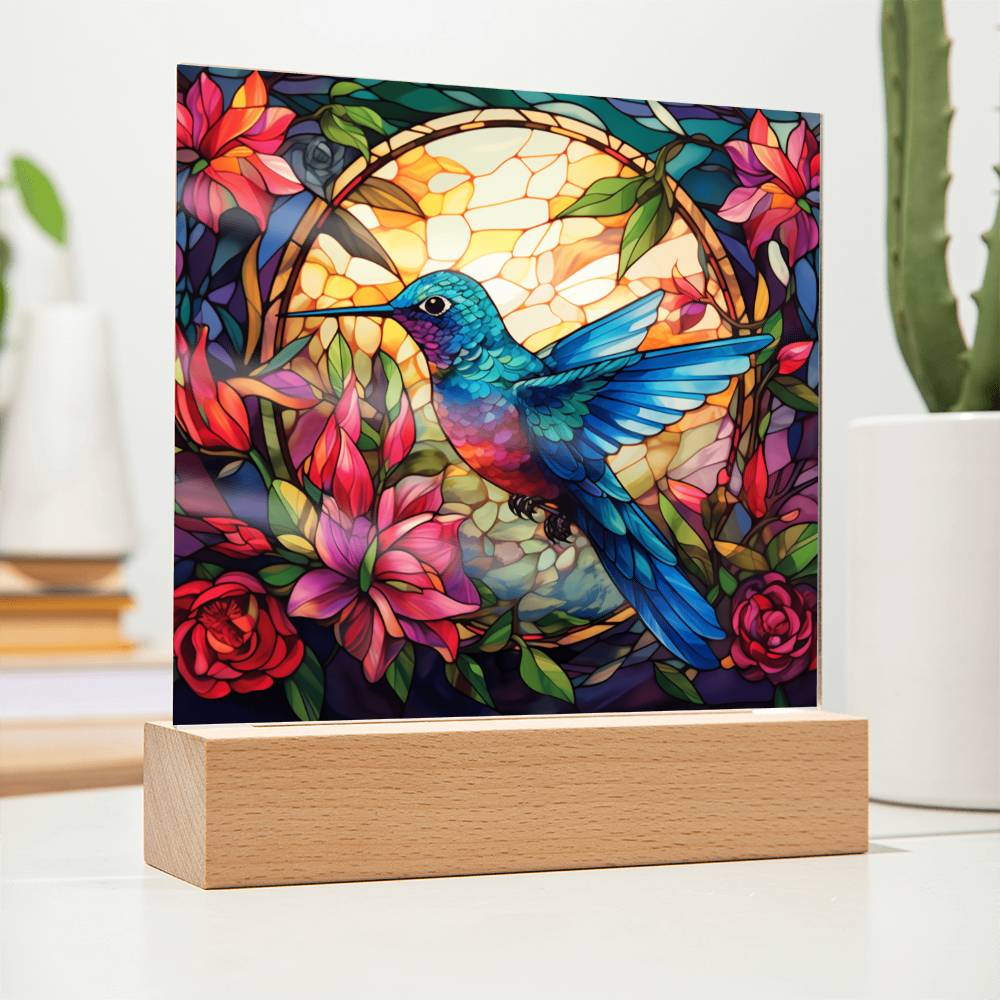 Hummingbird Stained Glass Sqaure Acrylic 2