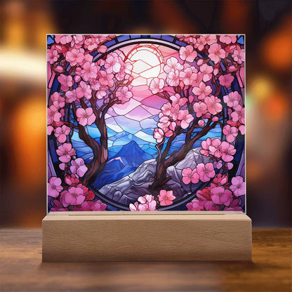Pink Flowers Stained Glass Sqaure Acrylic 1