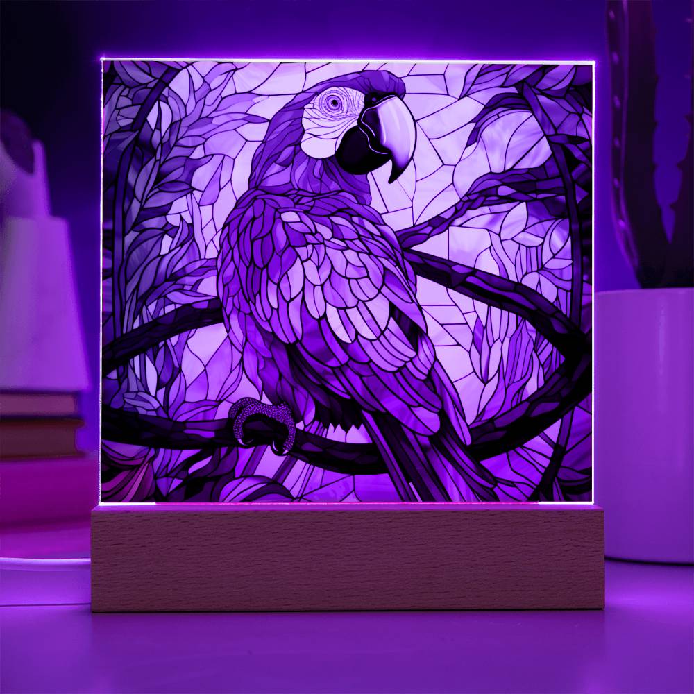 Colorful Parrot Faux Stained Glass Acrylic Plaque Sqaure